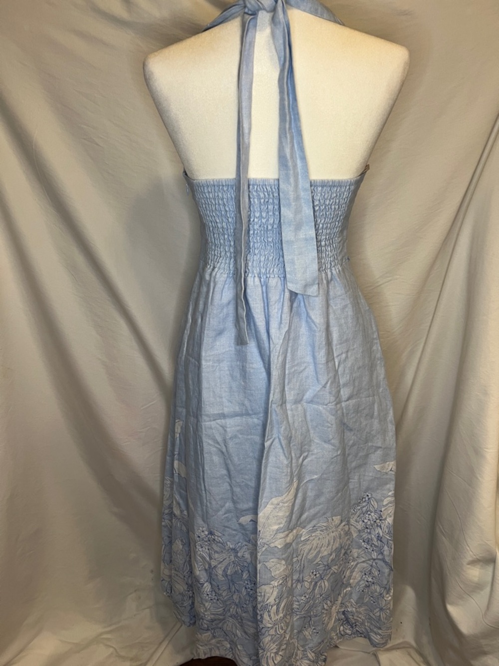 Tommy Bahama Light Blue Floral Halter Linen Maxi Dress Size 4 - Picture 3 of 16
